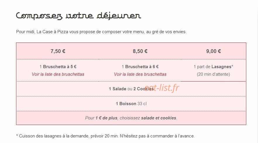 La Case à Pizza — carte page 12