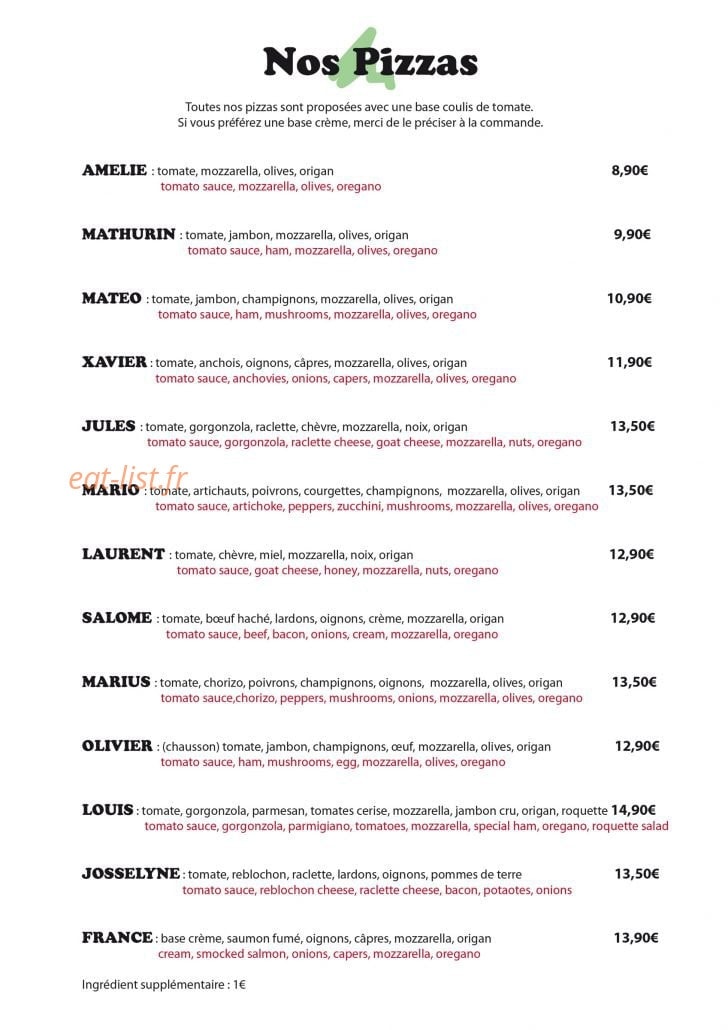 Carte et menu de Restaurant Le Tire-Fesses à Les Carroz d'Arraches — Les pizzas