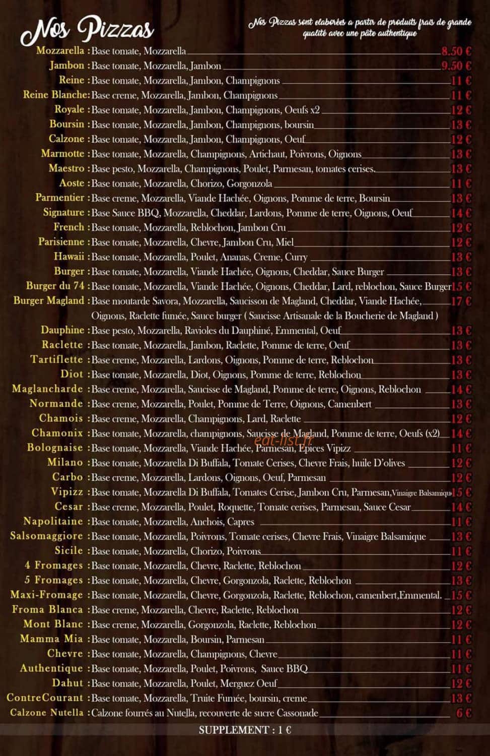 Very important pizzeria — carte page 1