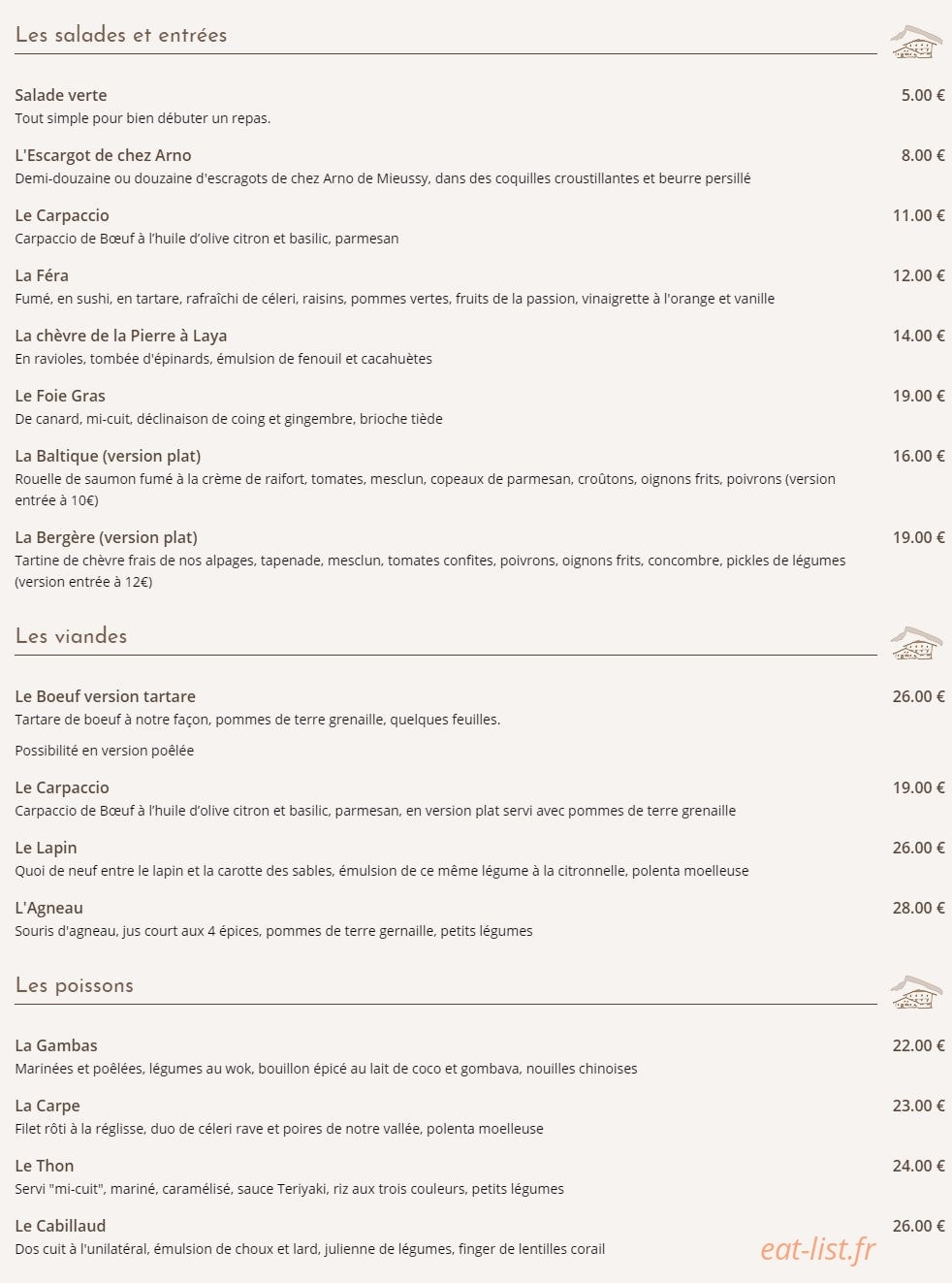 Au Vieux Chalet — carte page 1