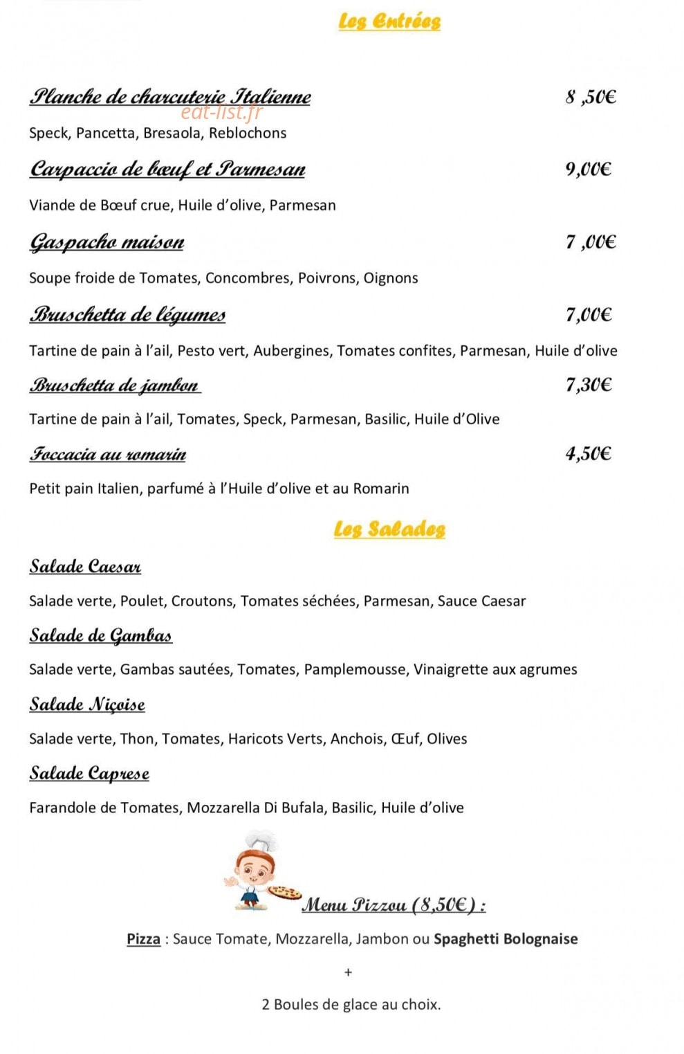 La Tour De Pizz' — carte page 1