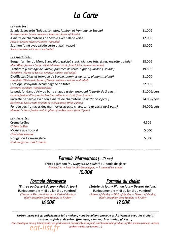 Le Chalet des Marmottes — carte page 1