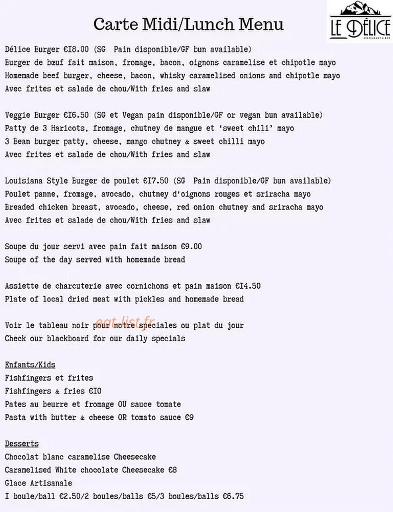 Le Delice — carte page 1