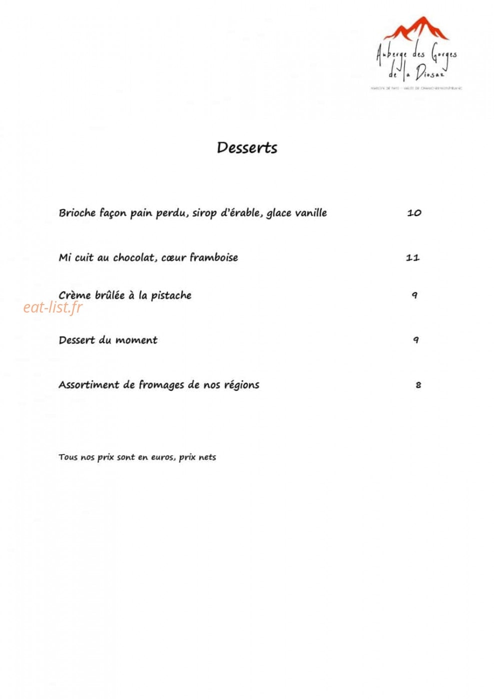 Auberge des Gorges de la Diosaz — carte page 3