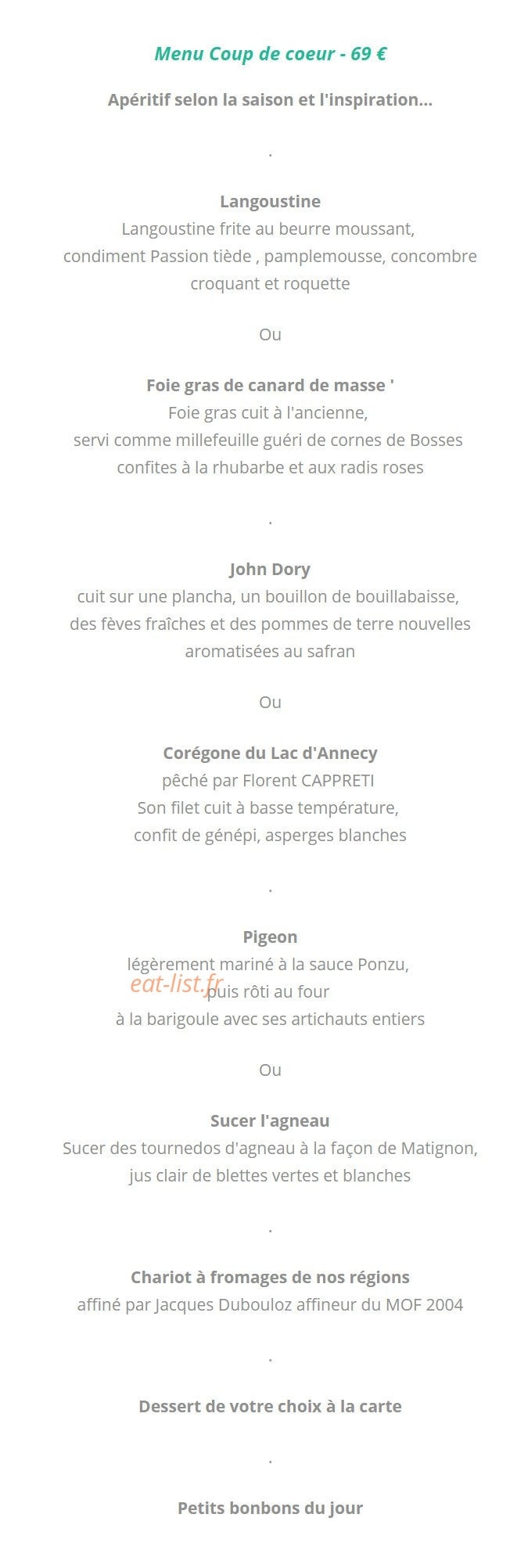 L'auberge de Letraz Sevrier — carte page 1