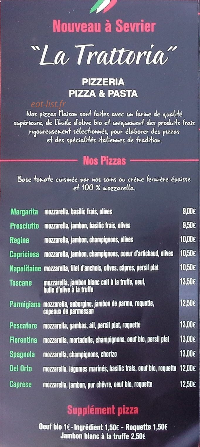 La Trattoria — carte page 1