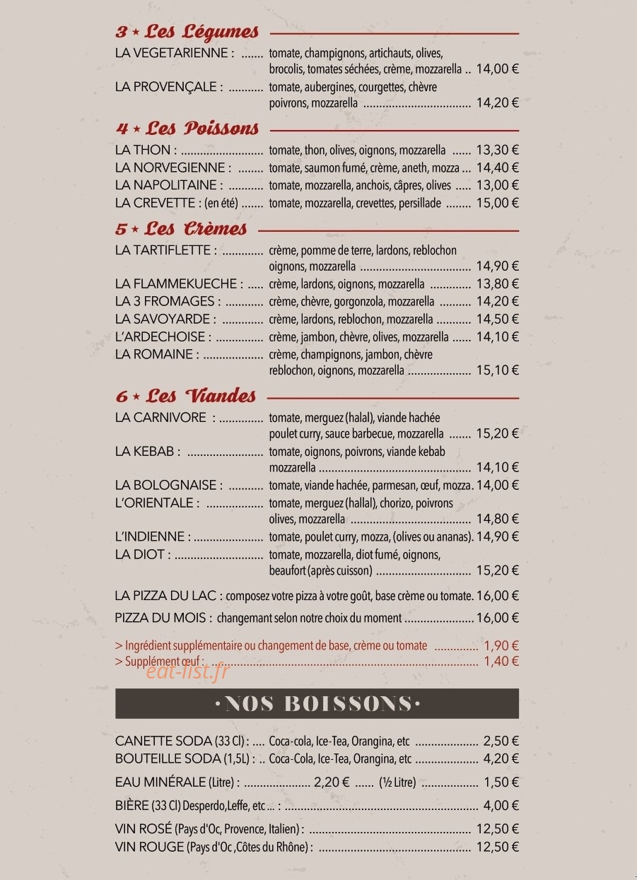 Pizza du lac — carte page 2