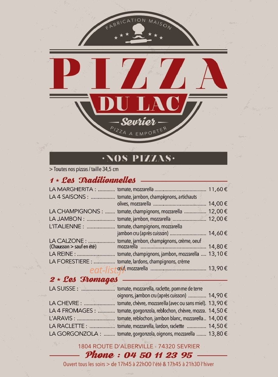 Pizza du lac — carte page 1
