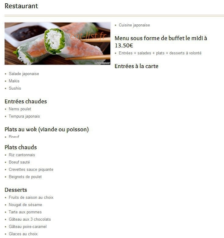 Tokyo sushi — carte page 1