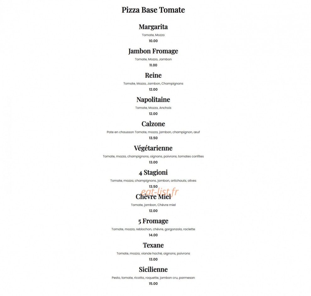 Carte et menu de Brasserie J&K à Epagny Metz-Tessy — Les pizzas base tomate
