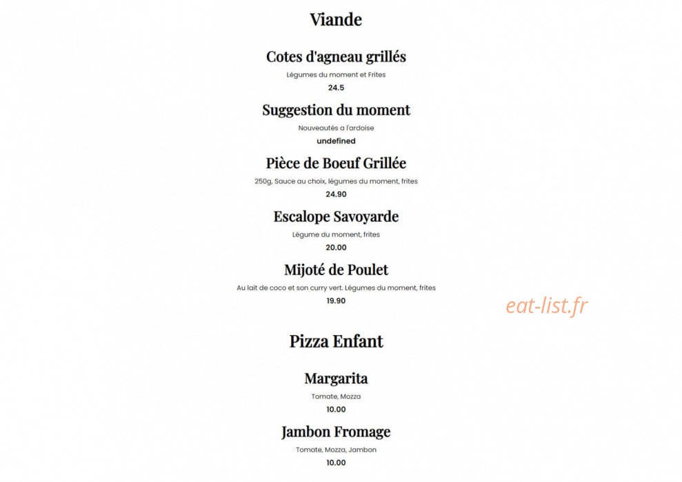 Carte et menu de Brasserie J&K à Epagny Metz-Tessy — Les viandes, pizzas enfants
