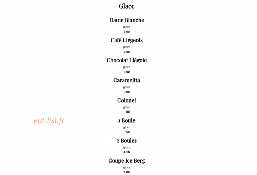 Carte et menu de Brasserie J&K à Epagny Metz-Tessy — Les glaces