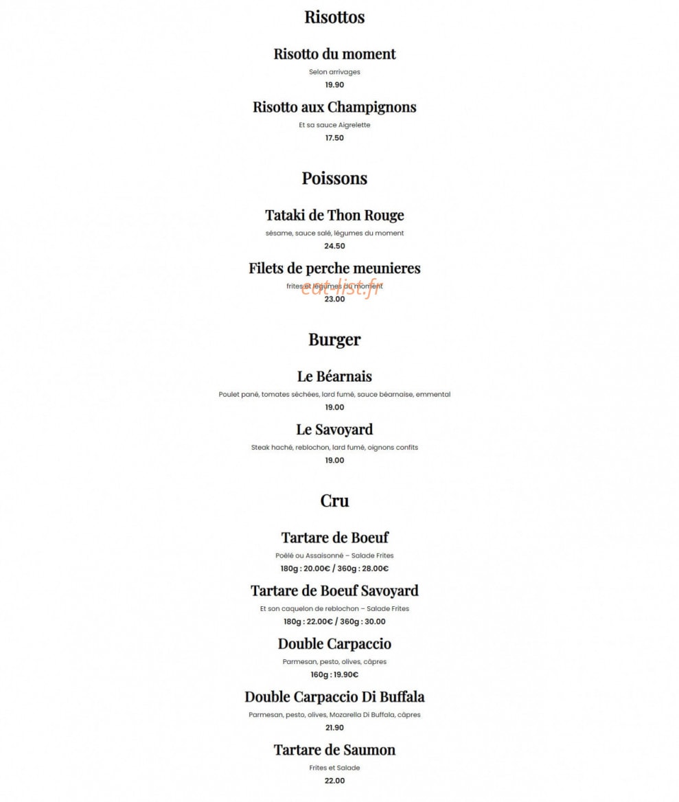 Carte et menu de Brasserie J&K à Epagny Metz-Tessy — Les risottos, poissons, ...