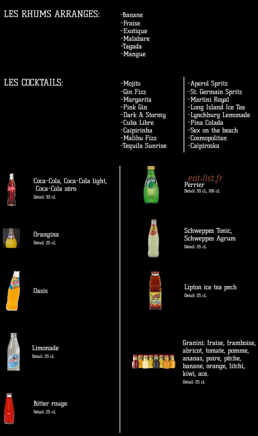 Carte et menu de L'Apéro Folies à Epagny Metz-Tessy — Les rhums arrangés, cocktails et softs
