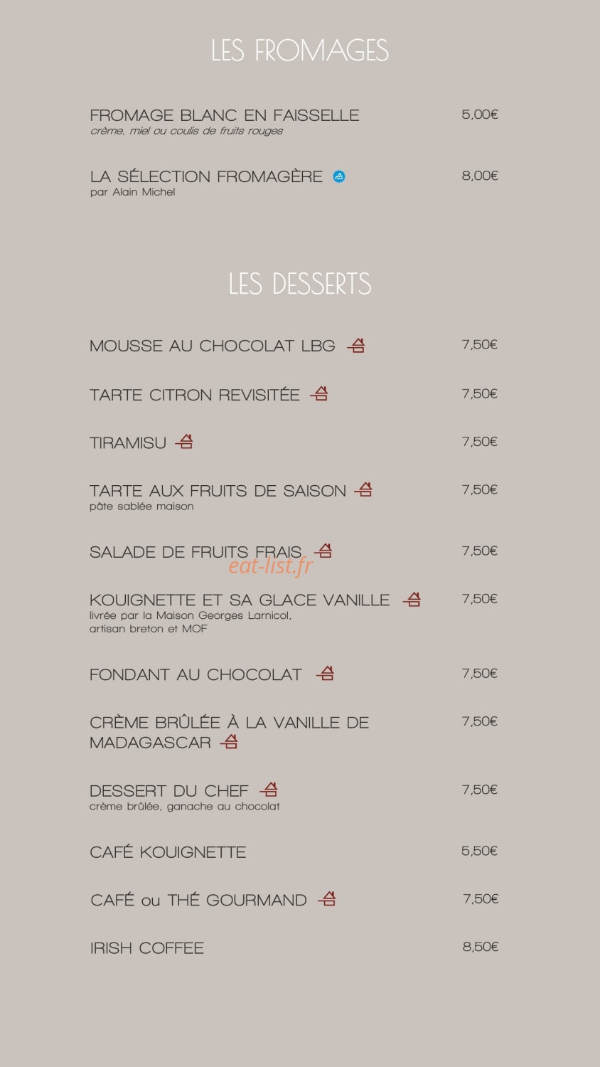 Carte et menu de La brasserie gourmande à Epagny Metz-Tessy — Les fromages, desserts