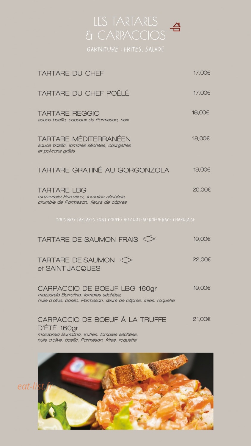 Carte et menu de La brasserie gourmande à Epagny Metz-Tessy — Les tapas et carpaccios