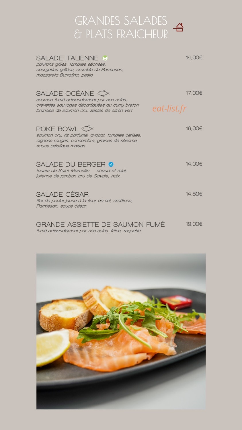 Carte et menu de La brasserie gourmande à Epagny Metz-Tessy — Les grandes salades et plats fraîcheurs