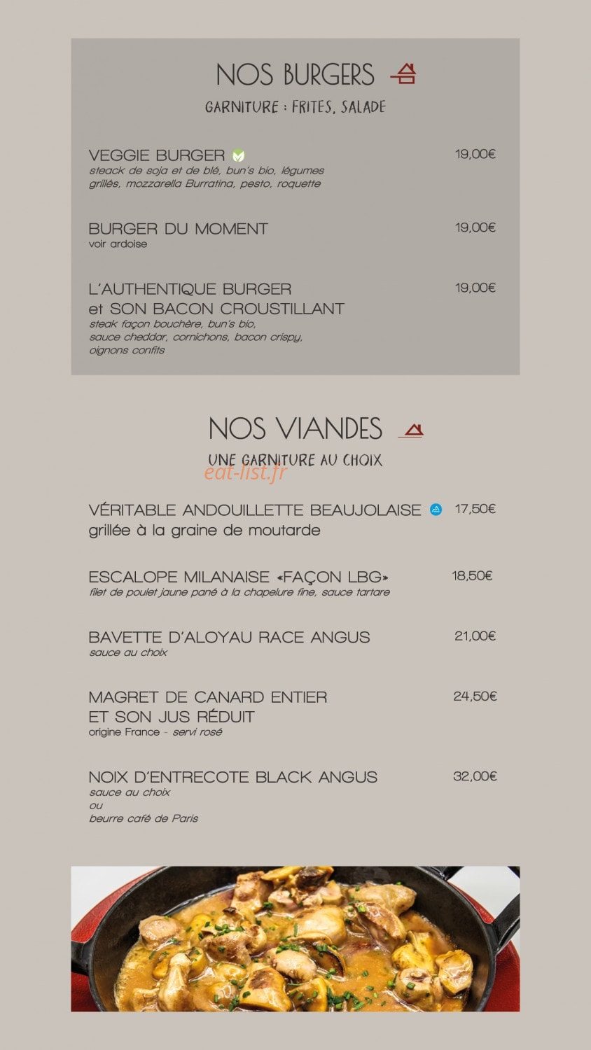 Carte et menu de La brasserie gourmande à Epagny Metz-Tessy — Les burgers, viandes