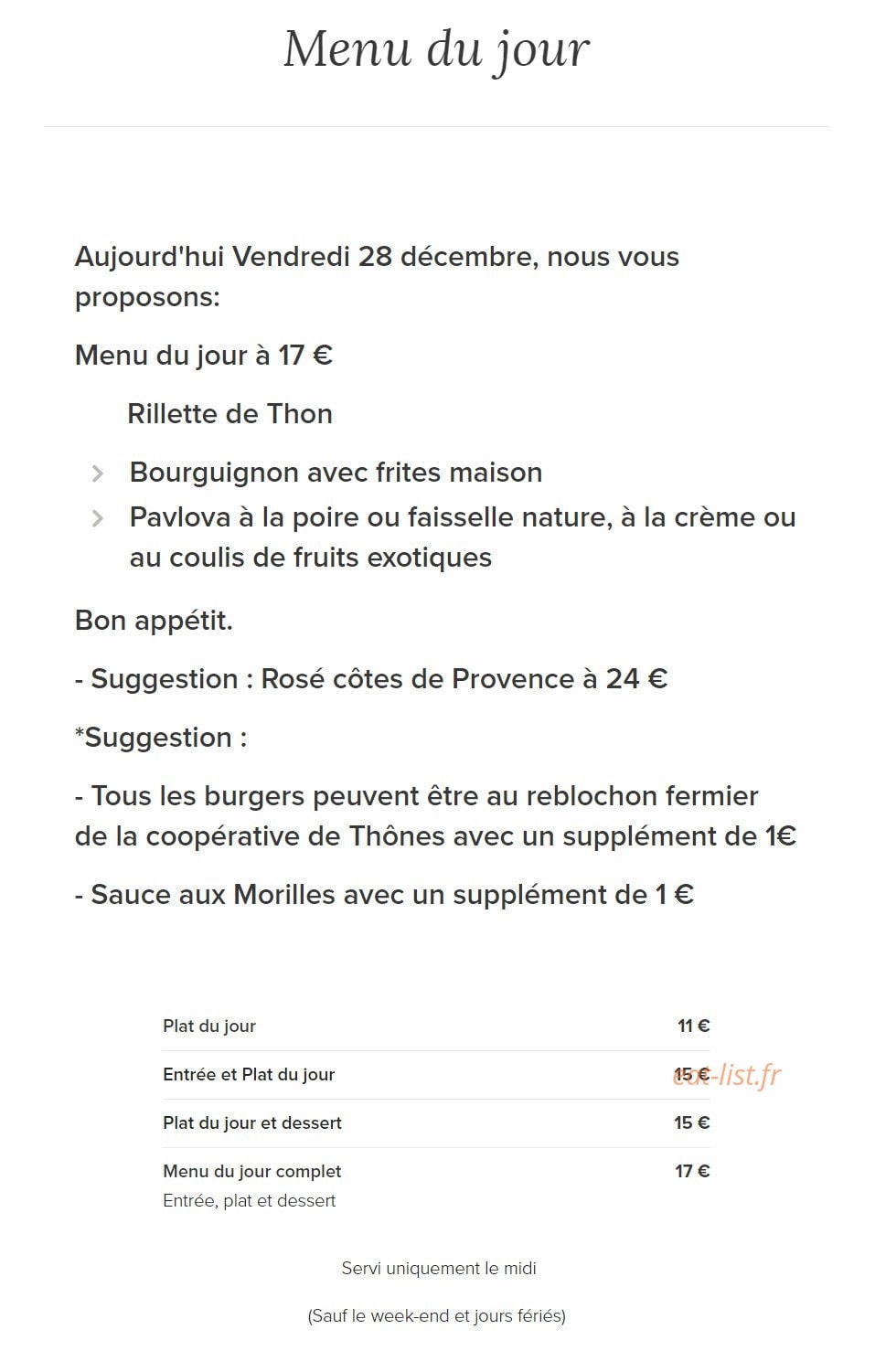 La Passion Des Saveurs — carte page 1