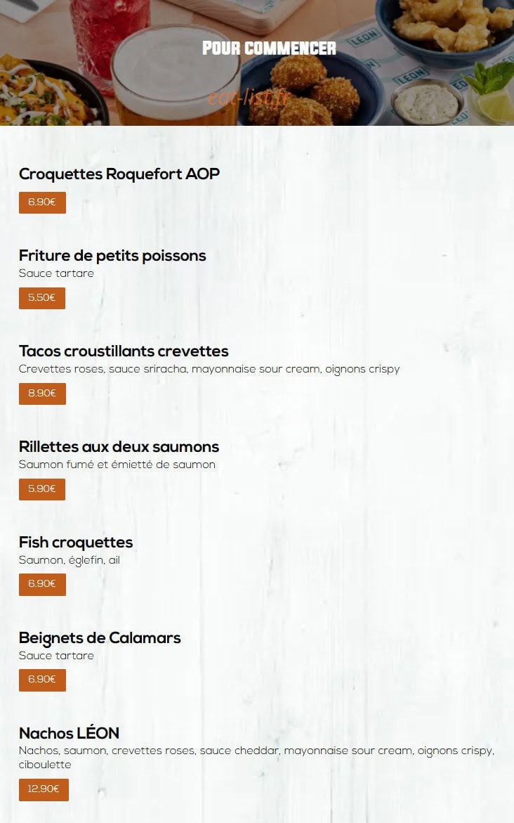 Carte et menu de Léon à Epagny Metz-Tessy — Pour commencer
