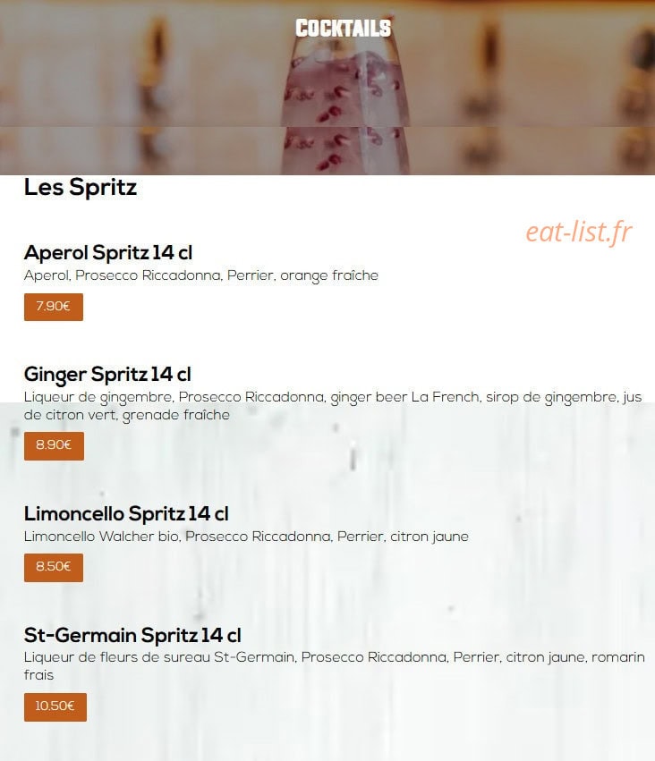 Carte et menu de Léon à Epagny Metz-Tessy — Les spritz