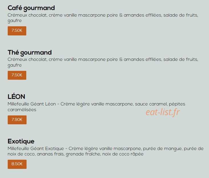 Carte et menu de Léon à Epagny Metz-Tessy — Les desserts suite