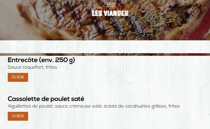Carte et menu de Léon à Epagny Metz-Tessy — Les viandes