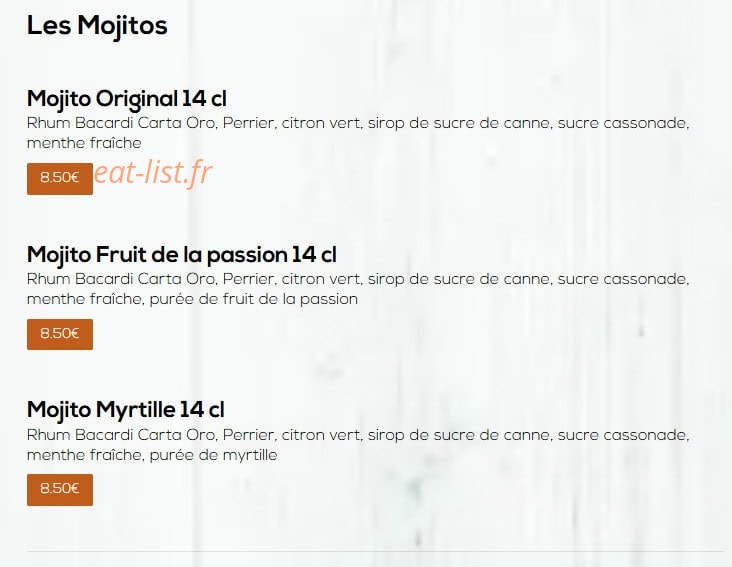 Carte et menu de Léon à Epagny Metz-Tessy — Les mojitos