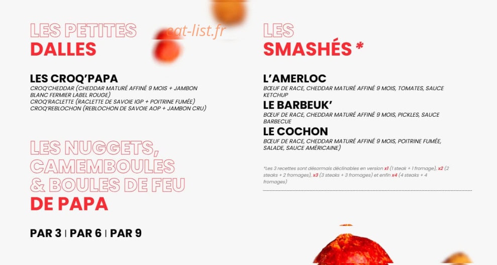 Carte et menu de Les Burgers de Papa à Epagny Metz-Tessy — Les petites dalles, smashés et nuggets,...