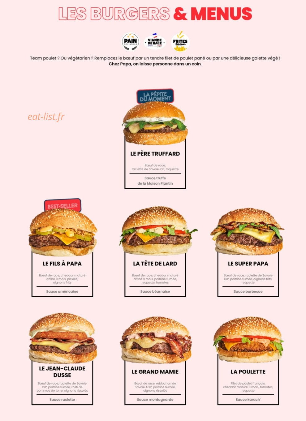 Carte et menu de Les Burgers de Papa à Epagny Metz-Tessy — Les burgers