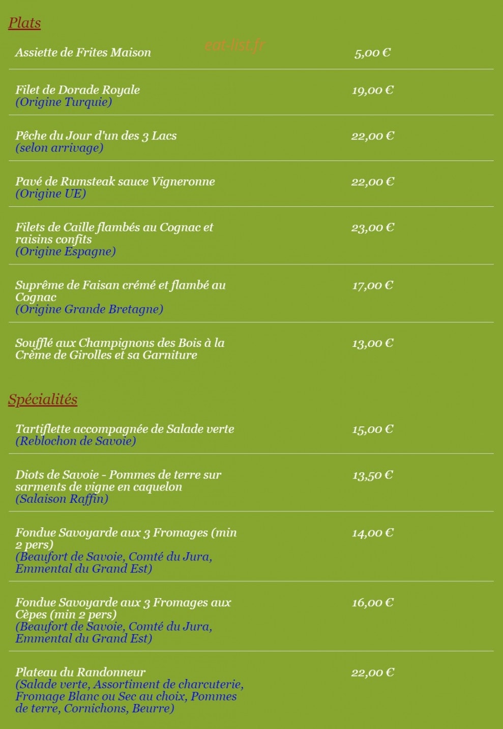Auberge de la Caille — carte page 4