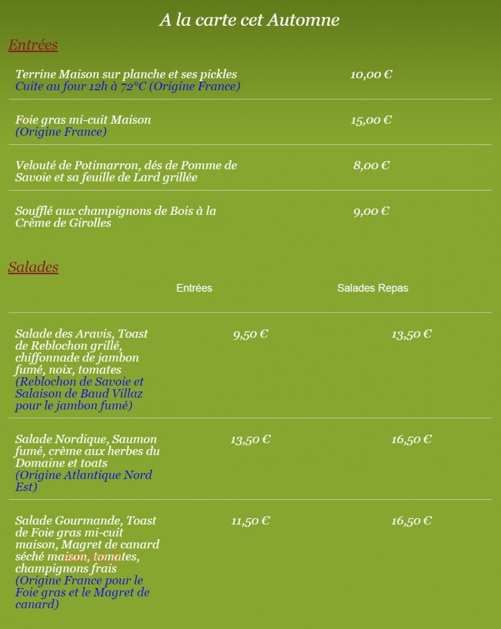 Auberge de la Caille — carte page 3