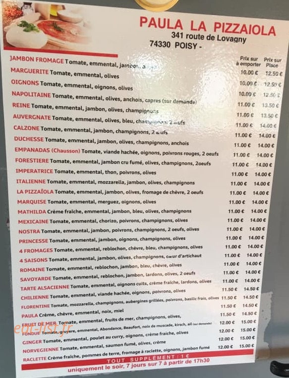 La Pizzaiola — carte page 1