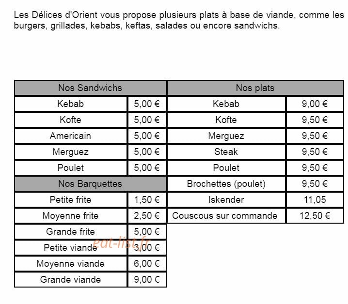 Les Delices D'orient — carte page 1