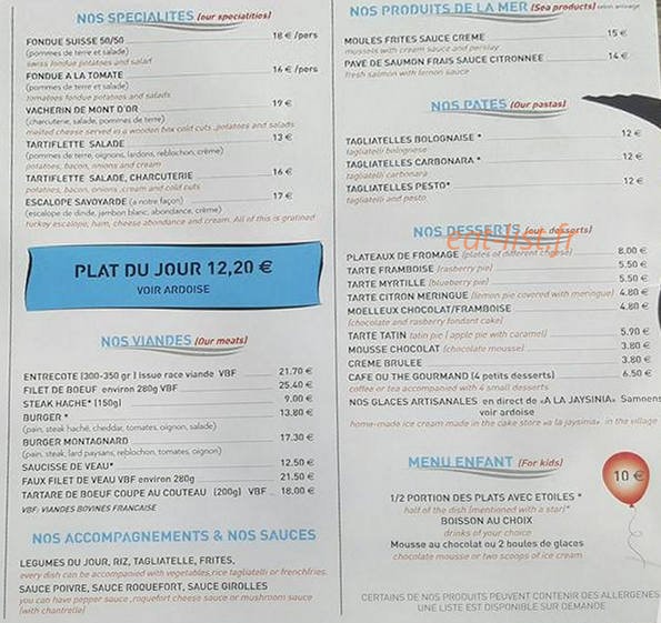 Brasserie des Saix — carte page 3
