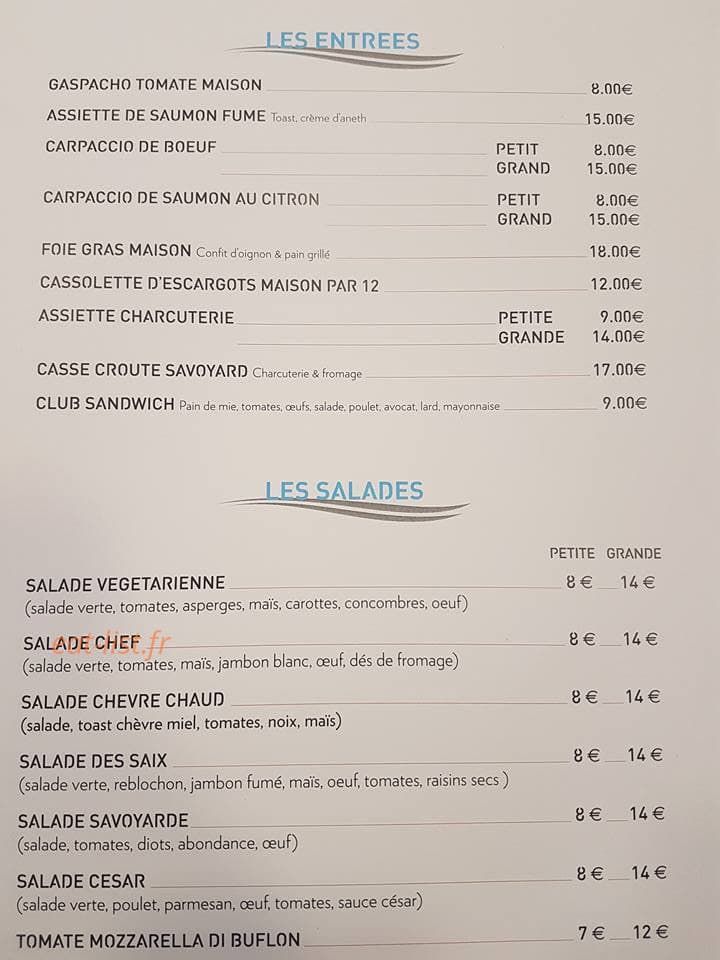 Brasserie des Saix — carte page 1