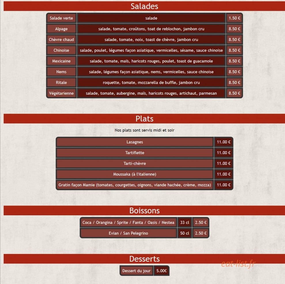 Pizza Baudrot — carte page 2