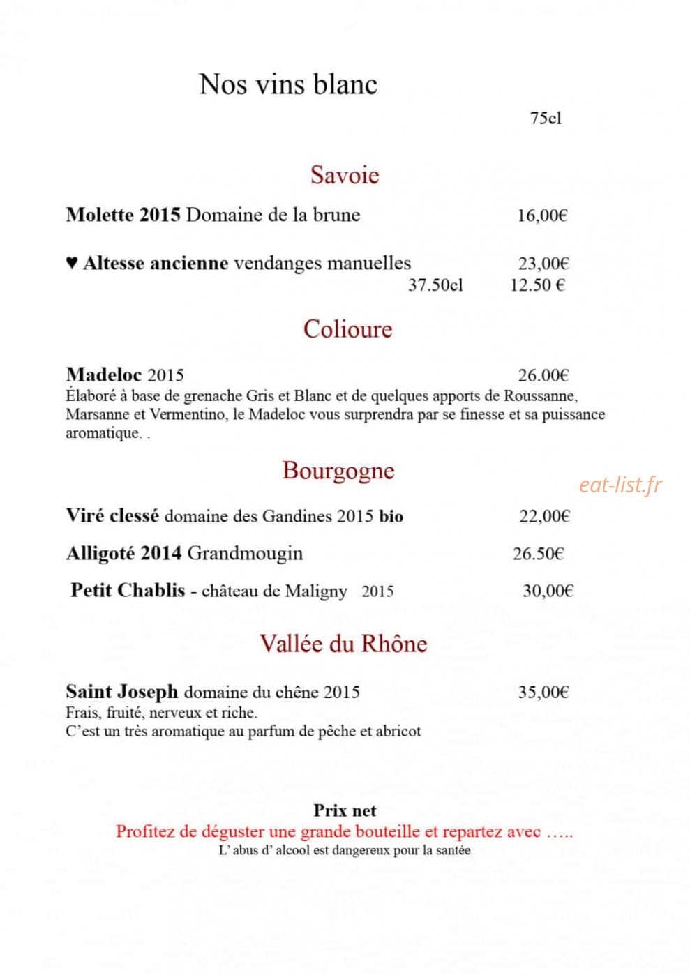 Auberge de Bajole — carte page 3
