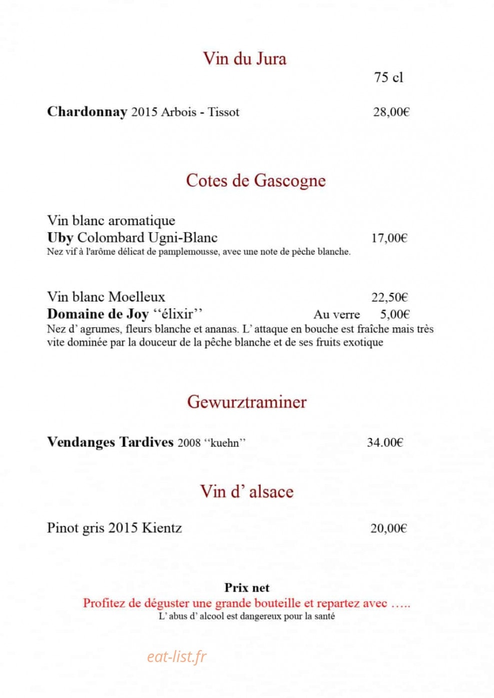 Auberge de Bajole — carte page 4