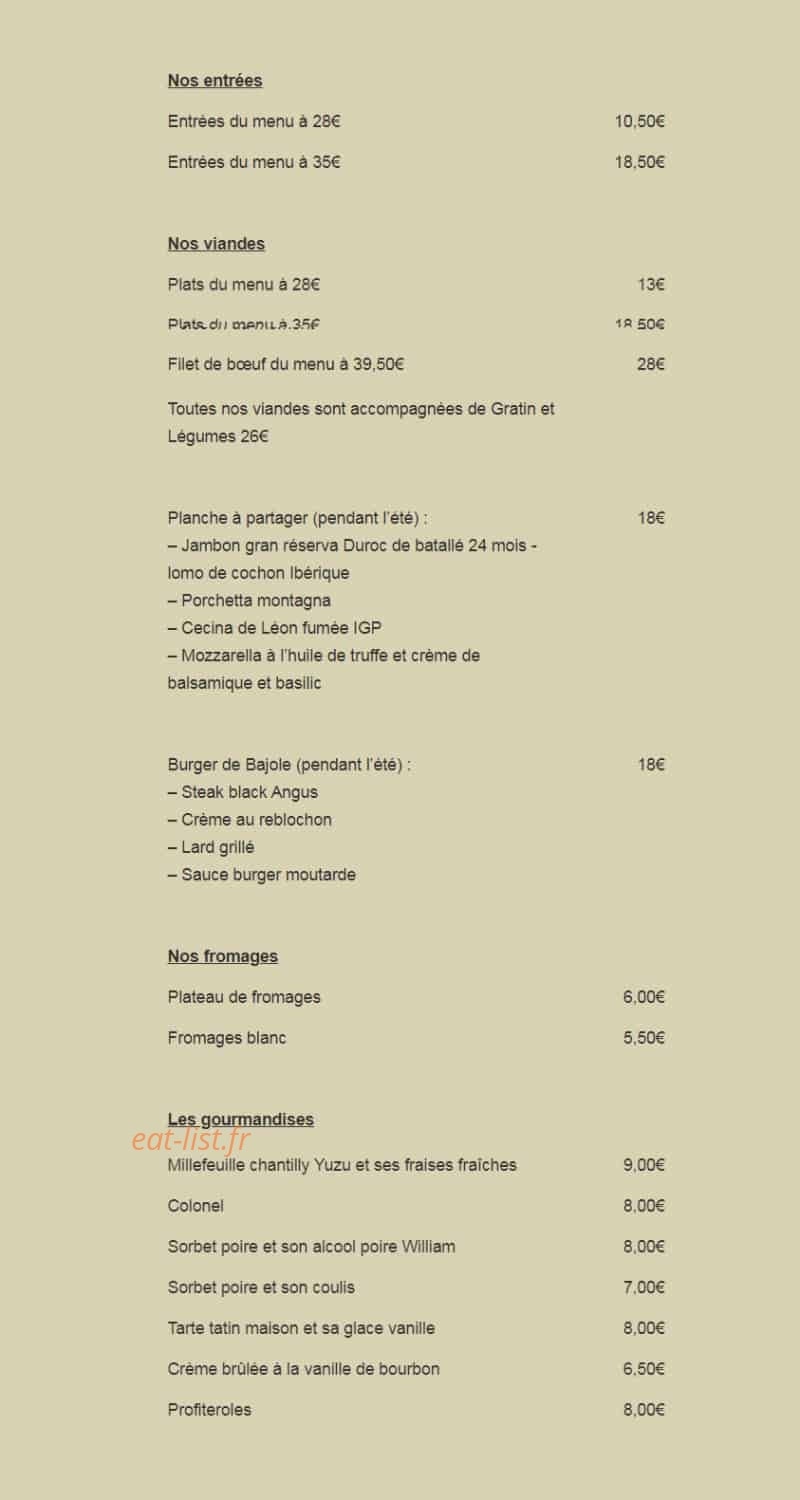 Auberge de Bajole — carte page 1