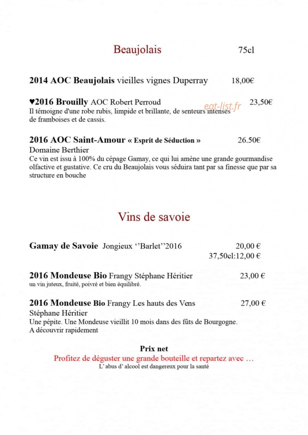 Auberge de Bajole — carte page 7