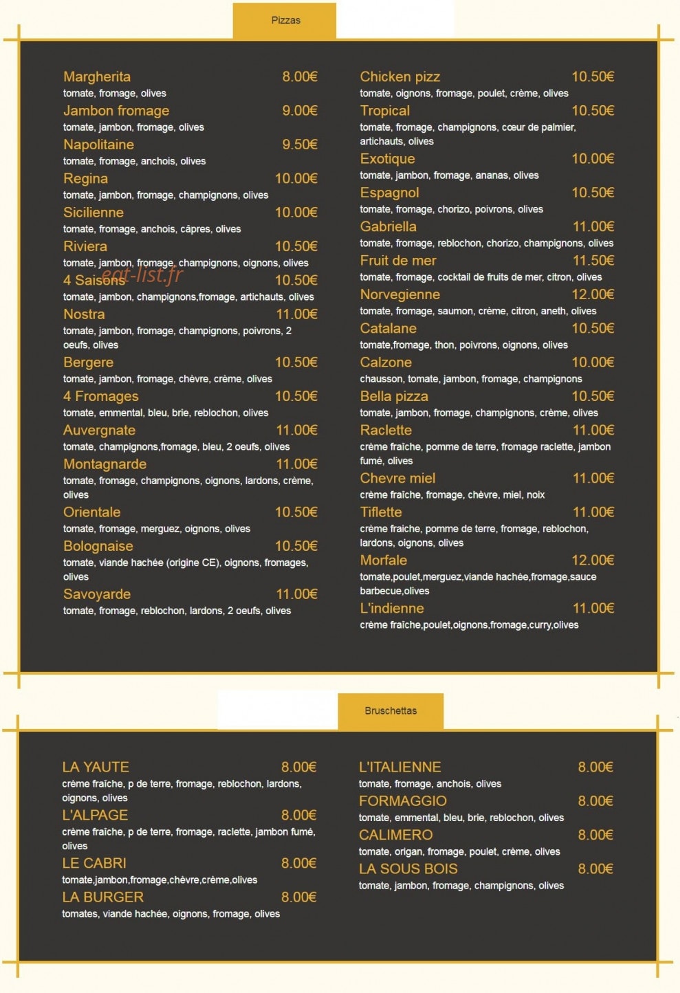 Bella Pizza — carte page 1
