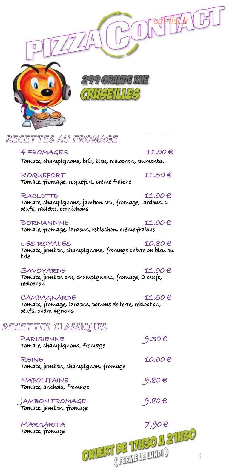 Pizza Contact — carte page 1