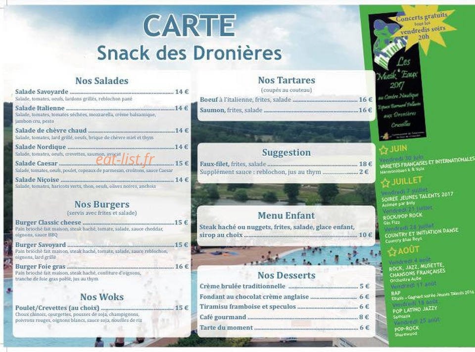 Snack des Dronières — carte page 1