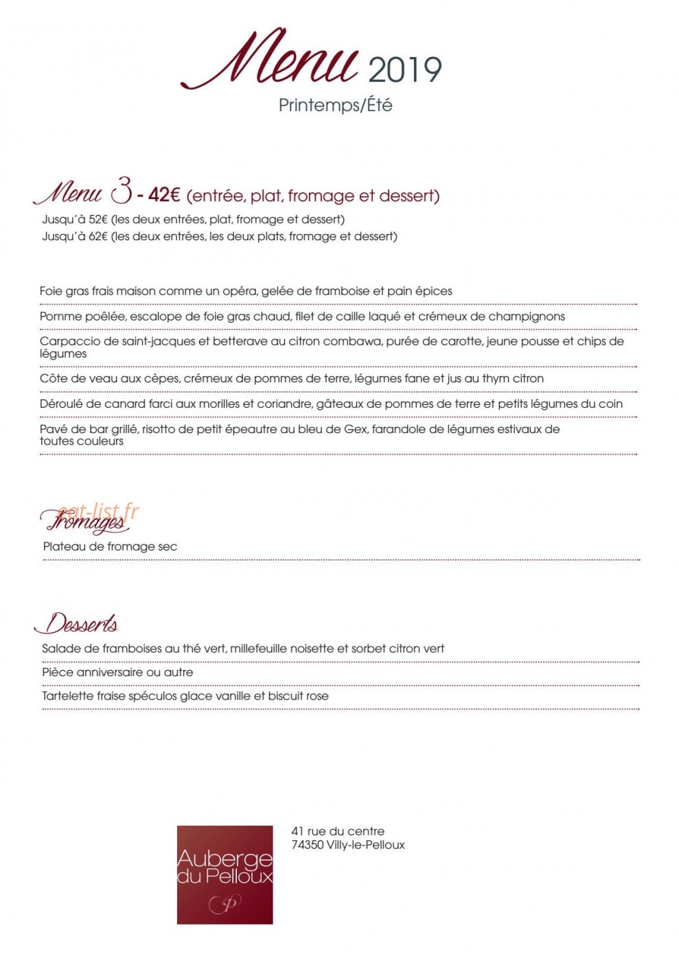 Auberge du pelloux — carte page 3