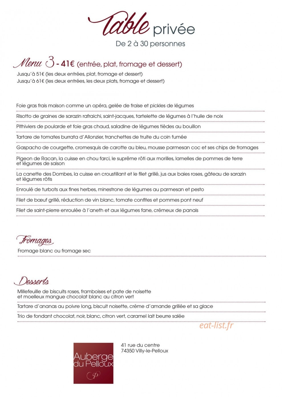 Auberge du pelloux — carte page 5