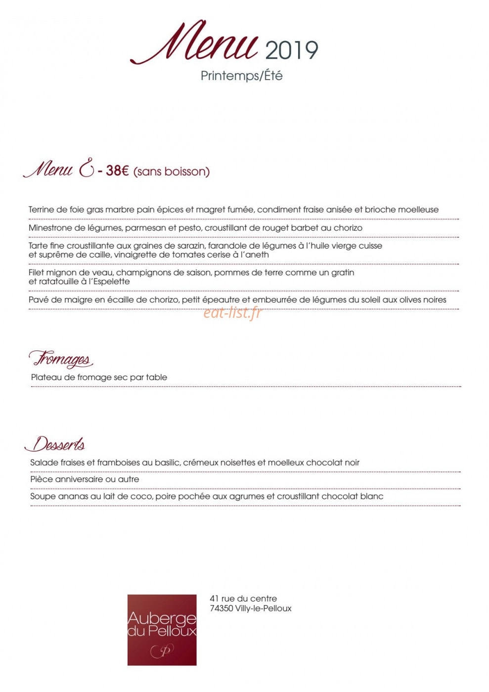 Auberge du pelloux — carte page 2