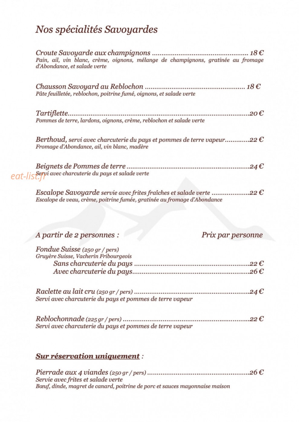 Le Clos Savoyard — carte page 2