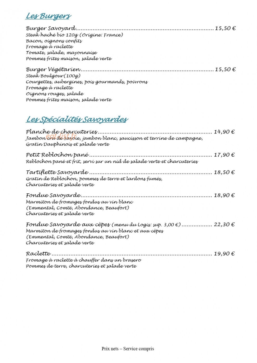 Auberge d'Argonay — carte page 4