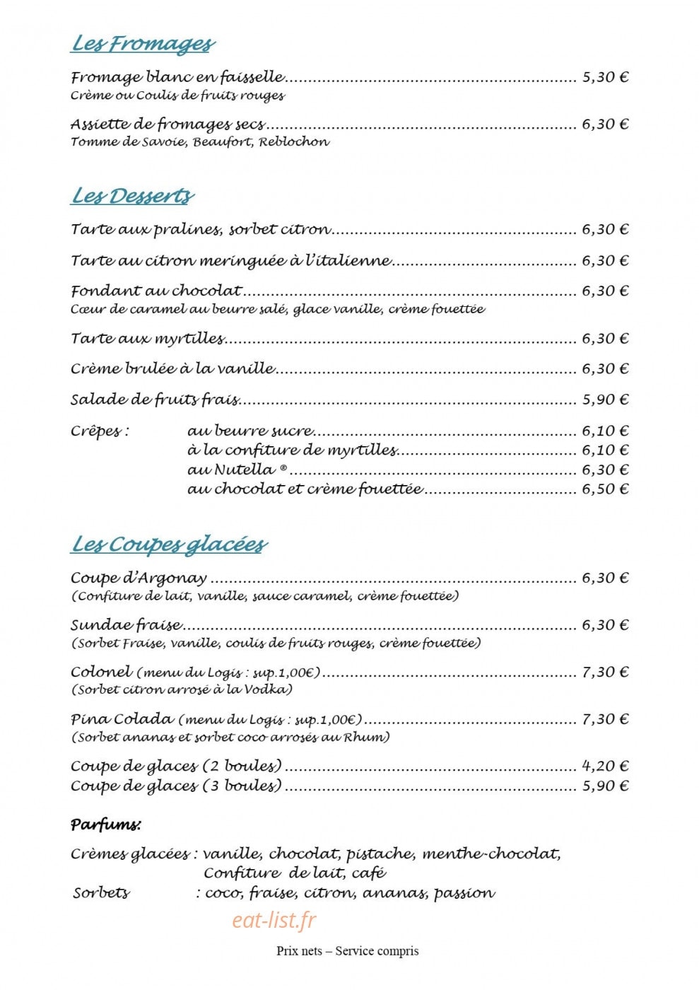 Auberge d'Argonay — carte page 5